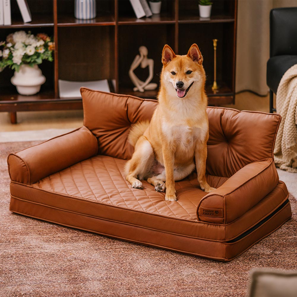 Letto per cani grande ortopedico pieghevole in finta pelle di lusso - CoreLounge