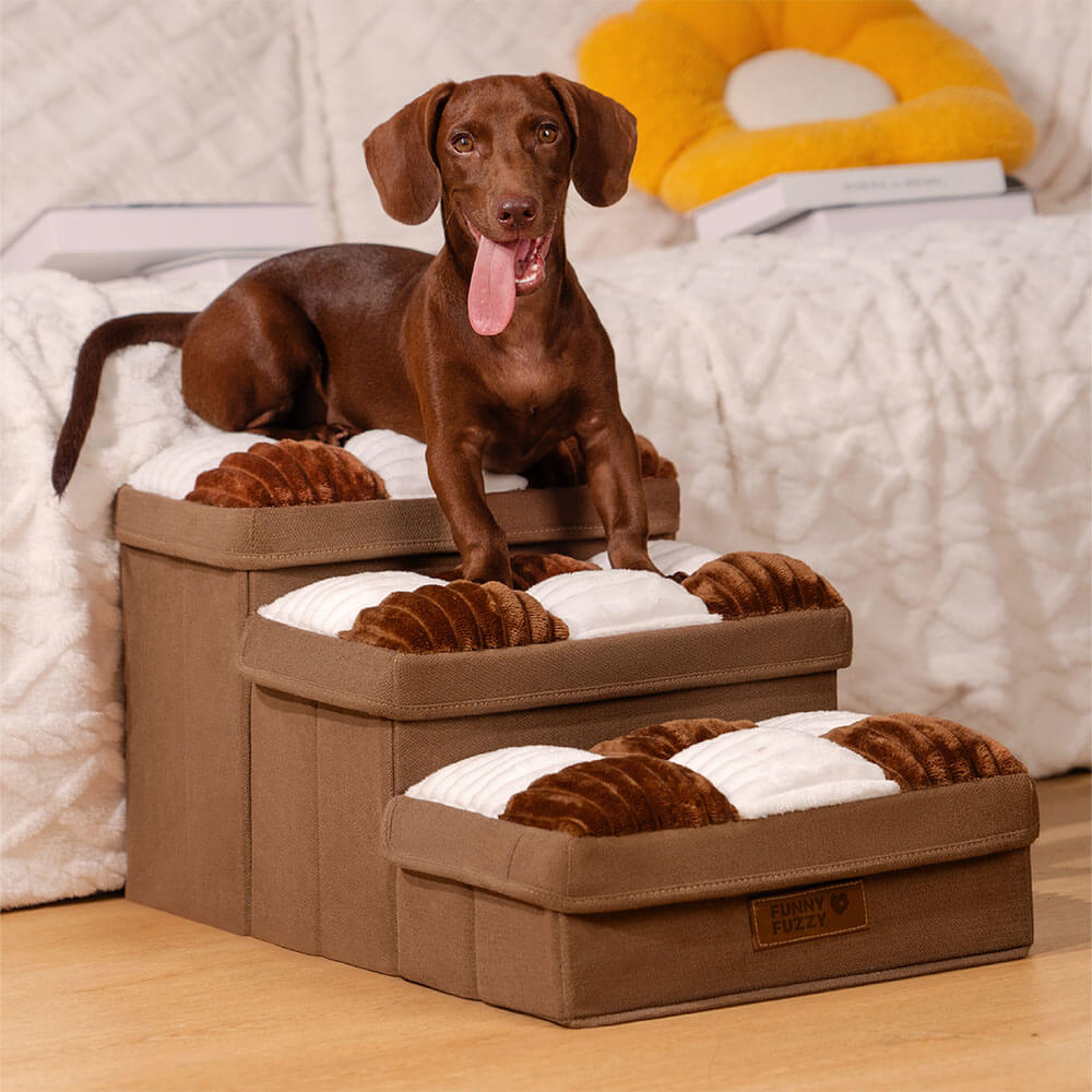 Scaletta per cani in plaid a scacchi, artigianale e con spazio di archiviazione - Multifunzione e pieghevole