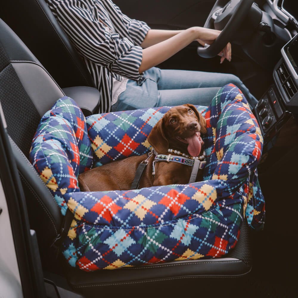 Sedile Auto per Cani con Bordo di Sicurezza – Stile Patchwork in Denim Vintage