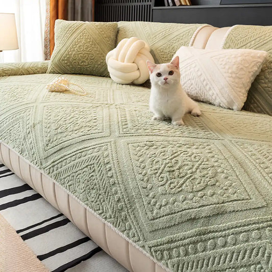 Copertura decorativa antiscivolo per divano, in peluche intagliato stile nordico, per tutte le stagioni