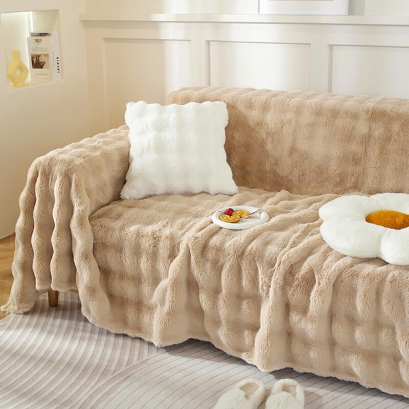 Housse de canapé de protection complète ultra douce en fausse fourrure de lapin, respectueuse de la peau
