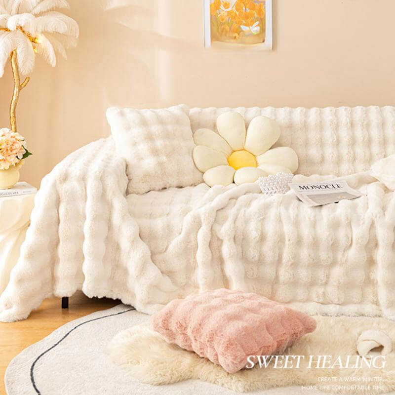 Housse de canapé de protection complète ultra douce en fausse fourrure de lapin, respectueuse de la peau