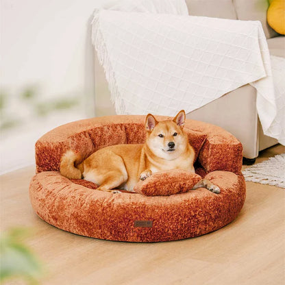 Letto per Cani Ortopedico a Ciambella in Velluto Diamante Luxe con Cuscino – DreamNest