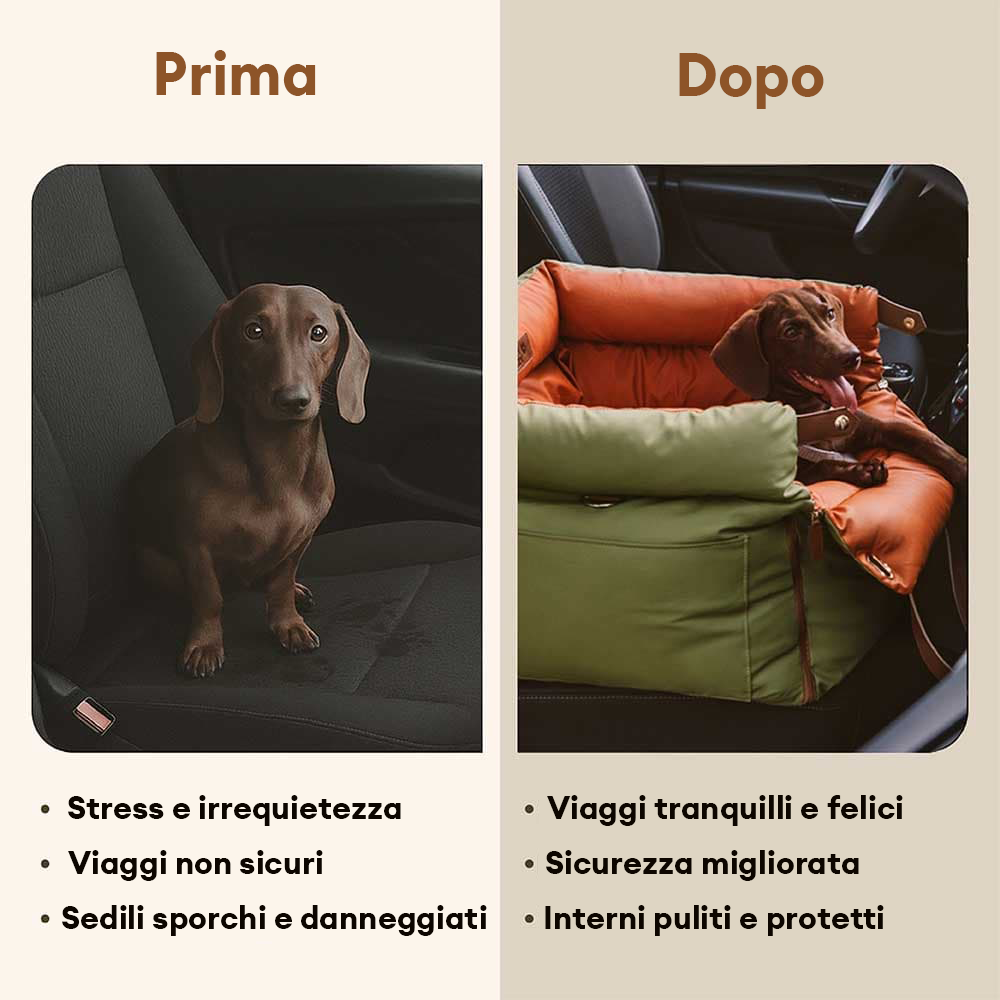 Seggiolino Auto Rialzato Deluxe per Cani in Ecopelle - Urban Voyager