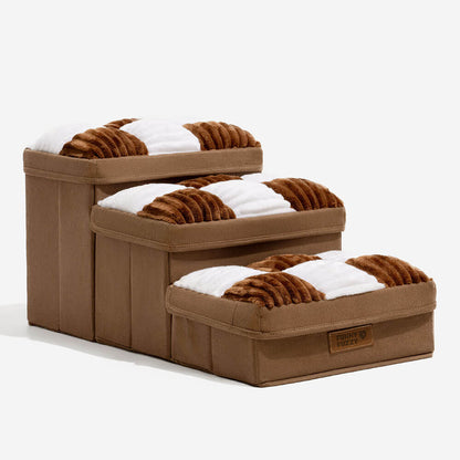 Scaletta per cani in plaid a scacchi, artigianale e con spazio di archiviazione - Multifunzione e pieghevole