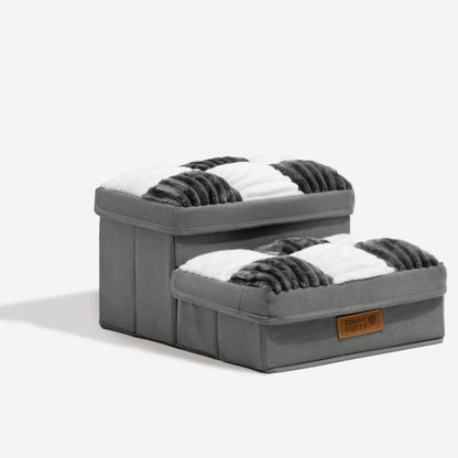 Scaletta per cani in plaid a scacchi, artigianale e con spazio di archiviazione - Multifunzione e pieghevole