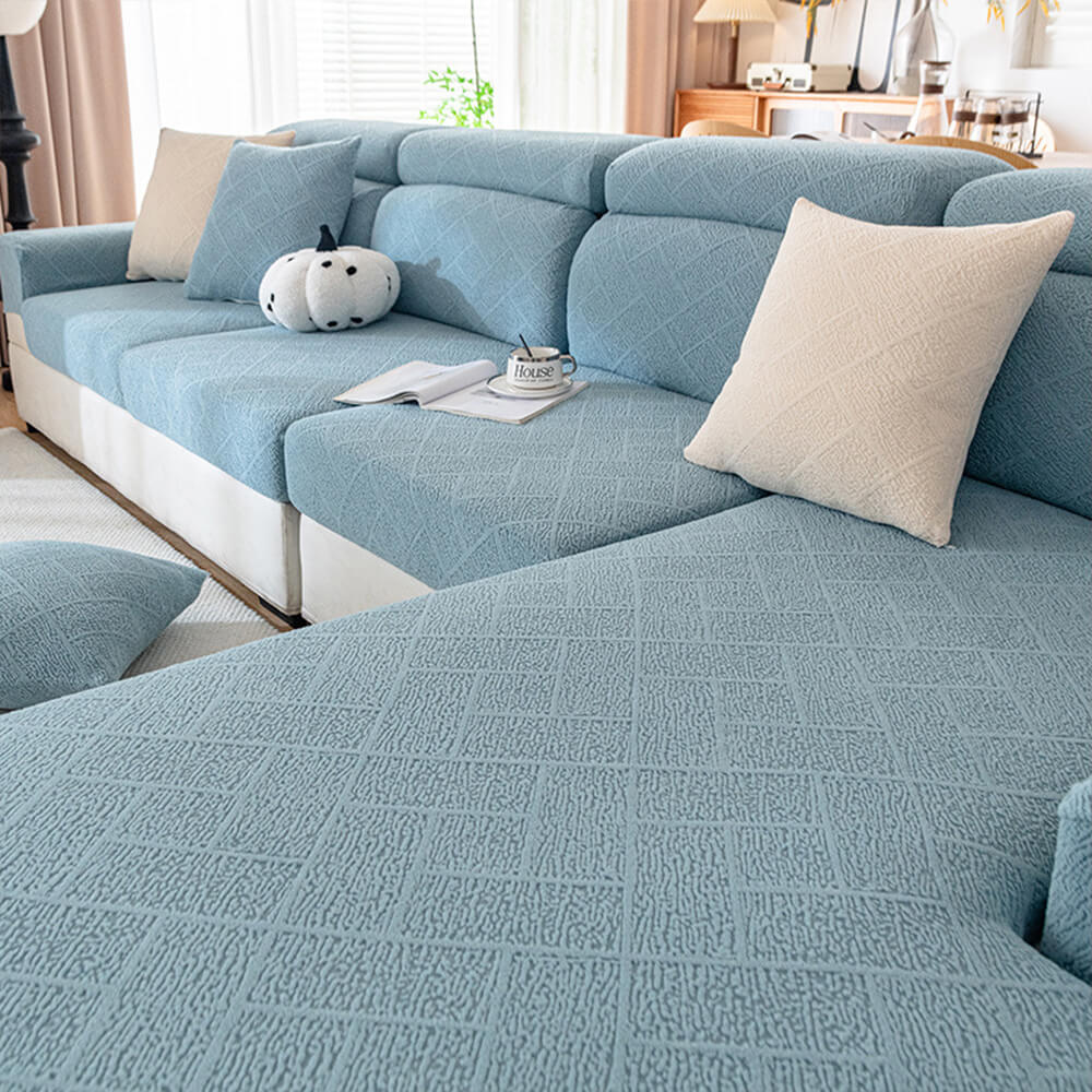 Copertura per divano elastica a pieno copertura in velluto Jacquard a diamond.