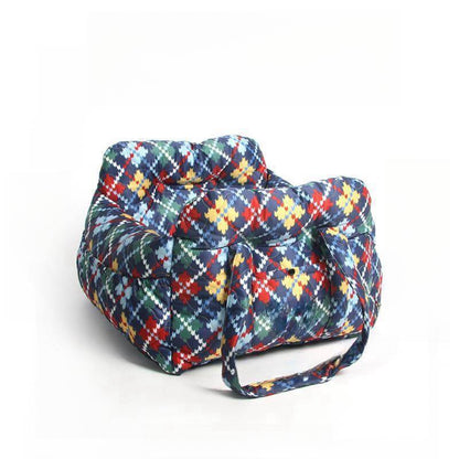 Sedile Auto per Cani con Bordo di Sicurezza – Stile Patchwork in Denim Vintage