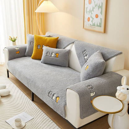 Copertura per divano antiscivolo in sherpa fleece con motivo zampa di gatto adorabile