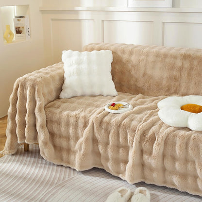 Housse de canapé de protection complète ultra douce en fausse fourrure de lapin, respectueuse de la peau