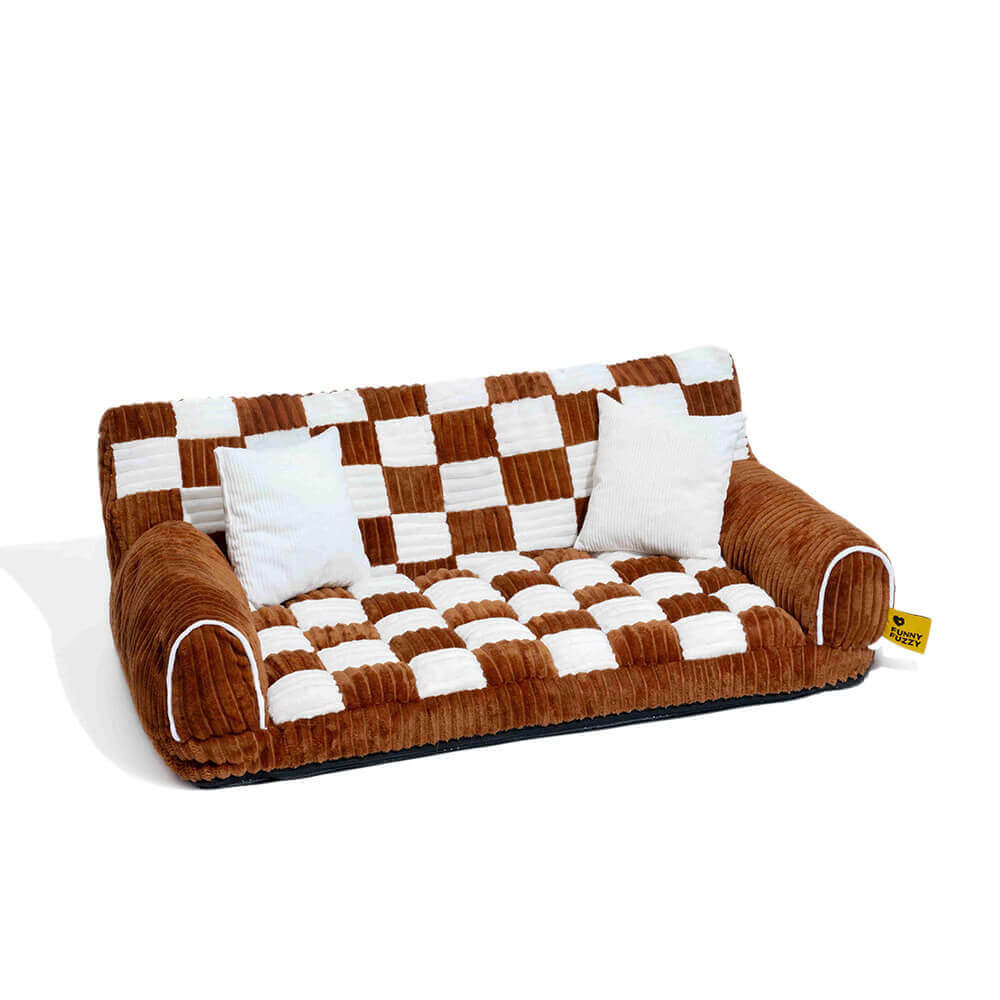 Canapé-lit pour chien extra large avec support orthopédique en échiquier vintage - Canapé King